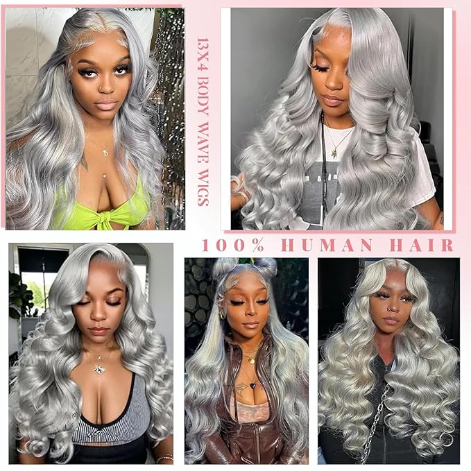 Grey Human Hair Bundles Grey Body Wave Bundle Silver Hair Weave Mixed Length 3 Bundles 20 22 24 inch Double Weft Hair Extensions