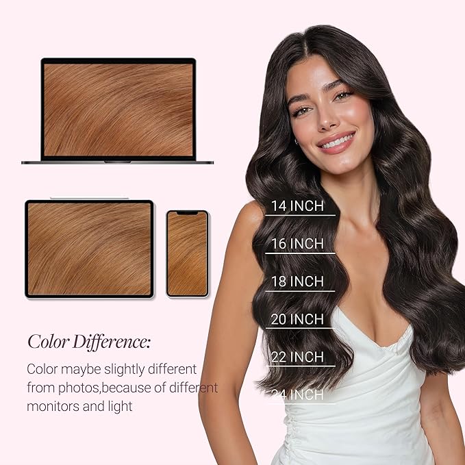 GOO GOO Mini Flat Tip Hair Extensions K Tip, Invisible Hot Fusion Human Hair Extensions, 20inch 50g 63S, 330 Cinnamon Terra Copper