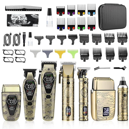 Professional Hair Clippers for Men T-Blade Barber Clippers and Trimmer Set Nose Hair Trimmer Foil Shavers for Men Clippers for Hair Cutting, LCD Display
