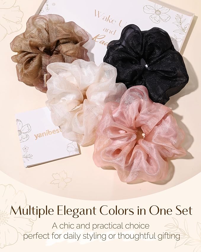 Yanibest Hair Scrunchies for Women - 4 Pcs Breeze Satin Scrunchies, Soft Ponytail Holders, No Crease Hair Ties Hair Accessories