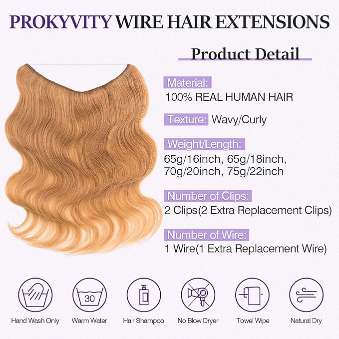 Halo Hair Extensions Real Human Hair,Halo Hair Extension 100% Human Hair,Wire Hair Extensions,Wavy 27 Dark Blonde 65g/18inch