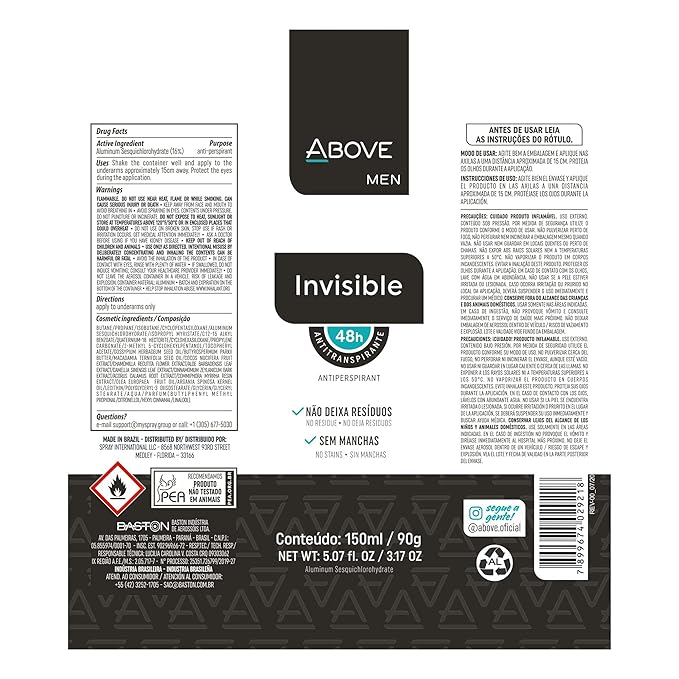 ABOVE Invisible - 48 Hours Antiperspirant Deodorant for Women - Fennel Fragrance - Dry Spray Protects Against Sweat and Body Odor - Delivers Instant Freshness - Stain and Alcohol Free - 3.17 oz
