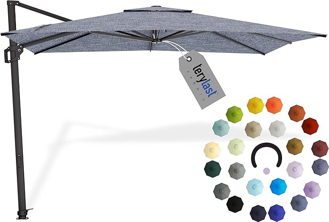 Midtown Umbrellas 9 x 9 Ft Outdoor Cantilever Patio Umbrella w/Terylast Heather Grey Fabric - Rotate 360° Offset Patio Umbrella, Deck Patio Umbrella, Backyard Umbrella & Garden Umbrella - Black Frame