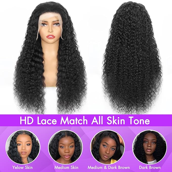 36 Inch Deep Wave Lace Front Wigs Human Hair 13x6 HD Lace Front Wigs Human Hair Pre Plucked Deep Curly Wig Deep Wave Wigs for Women 200 Density Natural Color