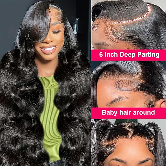 13x6 Lace Front Wigs Human Hair Pre Plucked 210 Density Body Wave HD Lace Front Wigs for Women Human Hair Glueless (Natural Color Body Wave Wig, 30 Inch)