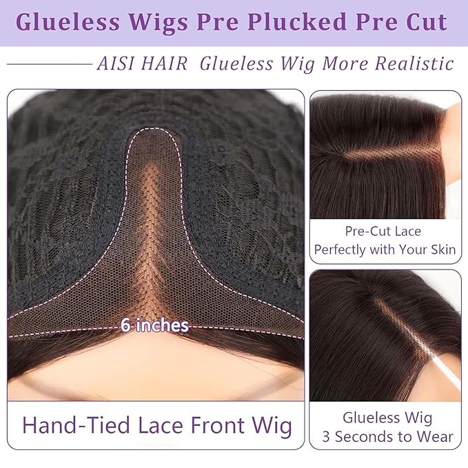 AISI HAIR 14 Inch Auburn Wigs for Women - Shoulder Length Wave Wig with Pre-Cut Lace Hairline, Middle Part Natural Wavy Bob Synthetic Heat Resistant Fiber for Daily and Party