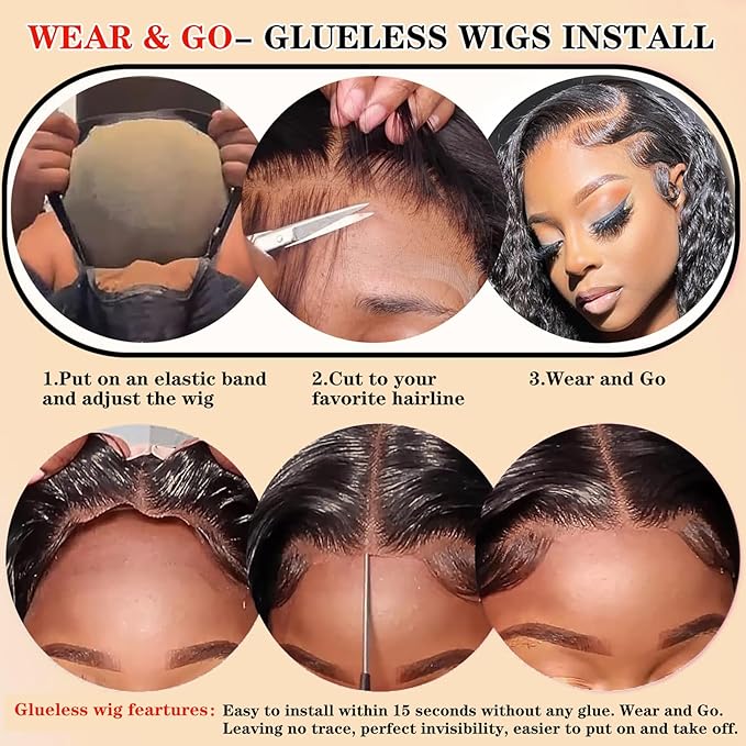 Wear and Go Glueless Wigs Human Hair Pre Plucked Pre Cut 210% Dentisy Deep Wave 5x5 HD Closure Wigs Human Hair 12A Curly Glueless Wig Human Hair for Black Women 3X Longer Lifespan (32 Inch)