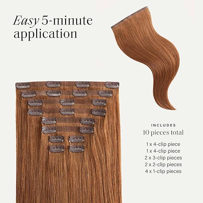 Luxy 100% Remy Human Hair - Seamless Clip-In Hair Extensions - Multi-Dimensional Color for Natural Blending, Adds Volume & Length 50 grams 12"Natural Red Seamless Clip-In