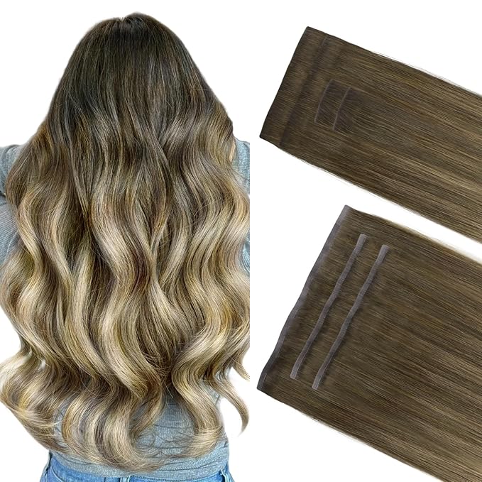 GOO GOO Invisi Edge Clip in Hair Extensions Set, 20inch 150g, 4pcs Injected Seamless PU Clip ins and 3pcs Classical PU Clip ins, Virgin Real Human Hair, #(T3/8) P(T3/613)