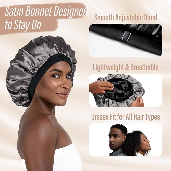CAPLORD Double Sided Satin Bonnet for Sleeping - Adjustable Silk Sleep Cap for Women and Men