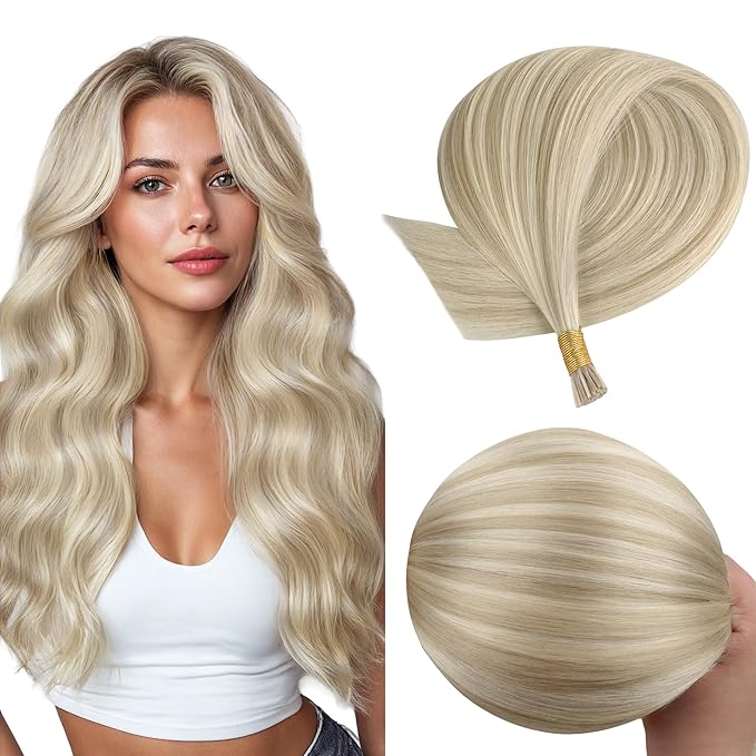 GOO GOO I Tip Hair Extensions, Real Human Hair, 14inch 50g 100S, Cold Fusion I Tip, Invisible Remy, 17A/60A Ash Blonde Highlighted Platinum Blonde