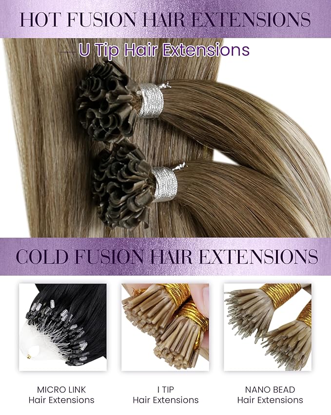 LaaVoo K Tip Hair Extensions Human Hair Balayage Ktip Human Hair Extension Balayage Light Brown Mix Blonde Utip Extensions Human Hair Soft Straight 50g 1g/s 24 Inch