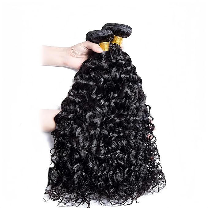 Water wave bundles 100% Unprocessed human hair bundles with Hair Extensions Natur weave color for women 100g/bundle(Natural Black, Water 22 22 22 Inch)