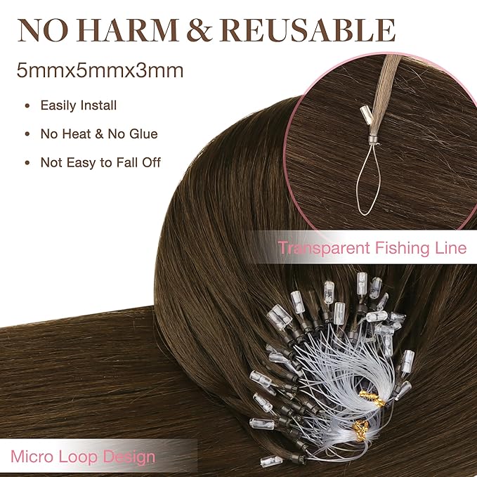 GOO GOO Micro Link Tip Hair Extensions, Real Human Hair, 14inch 50g 50S, Cold Fusion, Invisible Remy, 4A Chocolate Brown