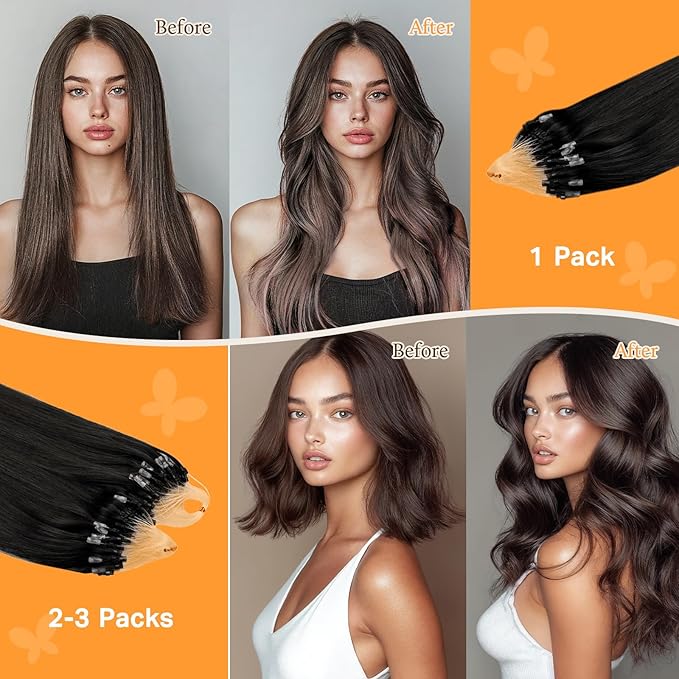 DOORES Microlink Jet Black 18 Inch 50g/50s, Natural Straight Hair Extensions, Bead Extensions