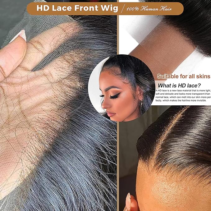 13x6 Body Wave Lace Front Wigs Human Hair Pre Plucked 180 Density Virgin Real Human Wig 3x Longer Lifespan HD Lace Frontal Wigs Human Hair for Women (Natural Black, 26inch)