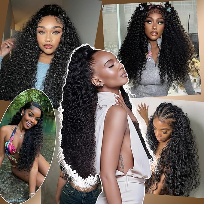 Deep Wave Human Hair Bundles 14 16 18 Inch Water Wave Bundles 15A Brazilian 100% Unprocessed Virgin Human Hair Wet and Wavy Bundles Double Weft Deep Curly Weave 3 Bundles Natural Black