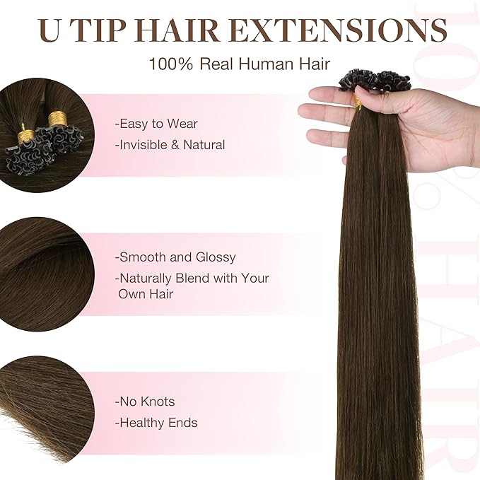 GOO GOO U Tip Hair Extensions, Real Human Hair, 22inch 50g 50S, Hot Fusion, Invisible Remy, 4A Chocolate Brown