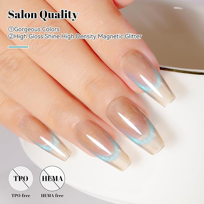 YTD Likomey Crystal Cat Eye Gel Nail Polish,15ml Gray Blue Magnetic Shimmer Shimmer Glitter Translucent Jelly Shiny Salon Home Fall Winter UV Varnish with Magnet Stick,HEMA Free TPO Free,MY515