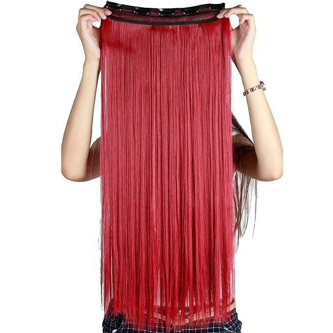 S-noilite Trendy 24"/26" Straight Curly 3/4 Full Head One Piece 5clips Clip in Hair Extensions Long Poplar Style for Women Gifts 22colors(26"-straight,dark Red)
