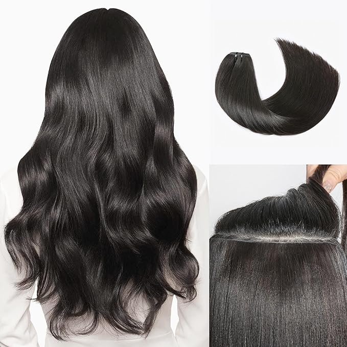 LUVME Invisible Clip in Hair Extensions Real Human Hair, 22 inch 110g 6Pcs, Natural Black Remy Human Hair Extensions Clip ins for Women, Natural Human Hair