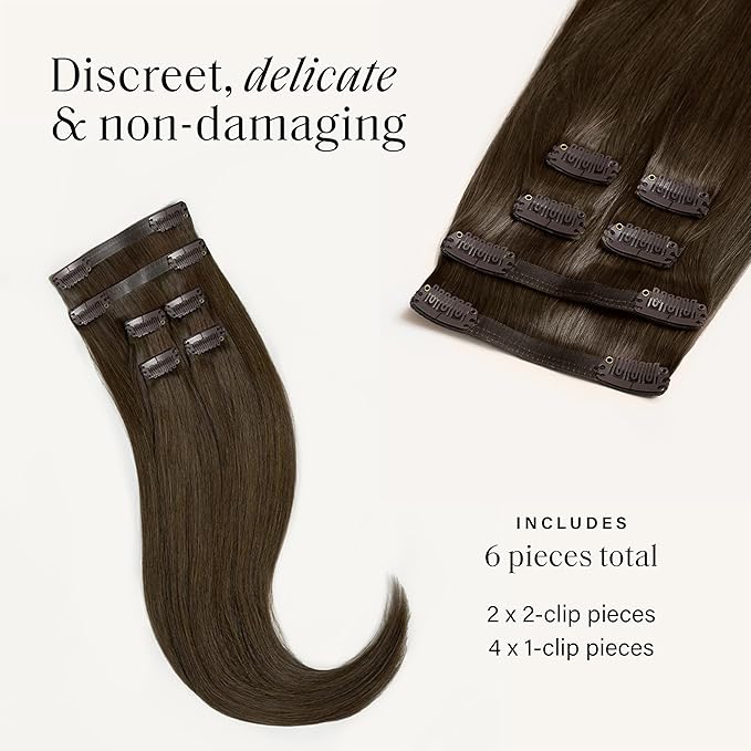 Luxy 100% Remy Human Hair Extensions for Thin Hair Thinning Hair Fill-Ins – 6 Seamless Wefts Multi-Dimensional Color Blend - Natural-Looking Volume & Coverage 80 grams 16" Medium Natural Brown