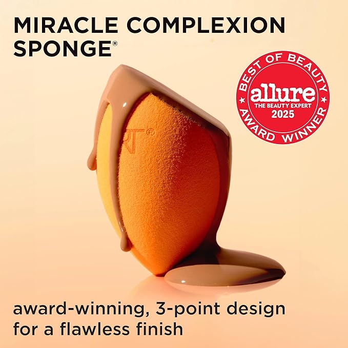 Real Techniques Miracle Complexion Sponge, Beauty Sponge For Makeup Blending & Foundation Application, Full Coverage, Streak-Free Professional Makeup Tool, Cruelty Free, Vegan, Latex Free, 2 Count