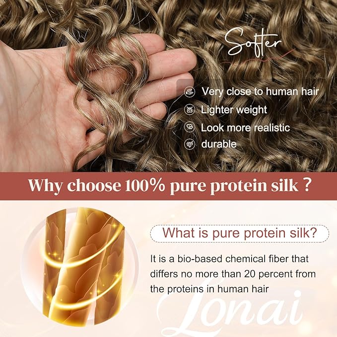 LONAI 4PC Clip in Hair Extensions, 100％ Pure Protein Silk Curly Hair Extension for Women, 26 Inch Long Soft Natural Hair Extensions-Dark Brown to Medium Brown Light Roots