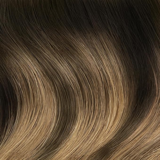 HOTBANANA Seamless Clip in Hair Extensions, 18 Inch 110g 7pcs Balayage Ombre Brown to Dirty Blonde Invisible PU Skin Weft Straight Remy Human Hair Extensions