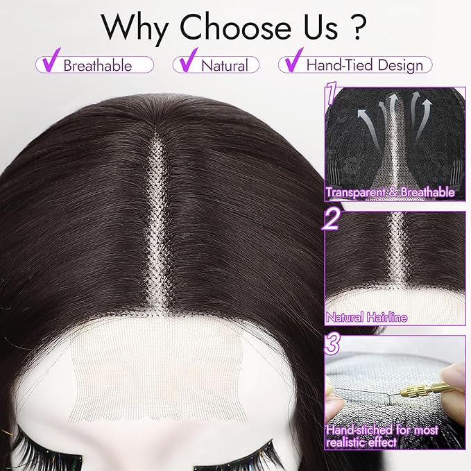 Dark Brown Short Wavy Wig for Women Lace Hairline Bob Style Synthetic Heat Resistant - Natural Appearance for Everyday Hairstyle 14 Inch