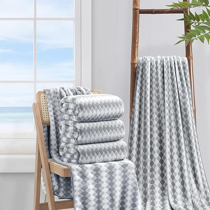 Bath Towel Set Gray 4Pack-35x70 Towel,600GSM Ultra Soft Microfibers Bathroom Towel Set Extra Large Plush Bath Sheet Towel,Highly Absorbent Quick Dry Oversized Towels Spa Hotel Luxury Shower Towels