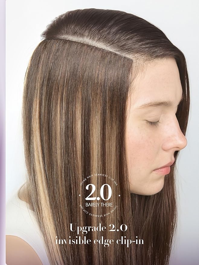 LUVME Invisible Clip in Hair Extensions Real Human Hair, 24 inch 110g 6Pcs, Natural Chestnut Brown Highlights Human Hair Extensions Clip ins for Women, Natural Seamless Straight Human Hair