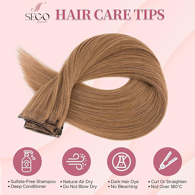Clip in Hair Extensions Real Human Hair for Women, 14 Inch 36g 6pcs, Light Brown, Straight - Highlight, Add Volume and Length for Daily Wear, Parties, Weddings
