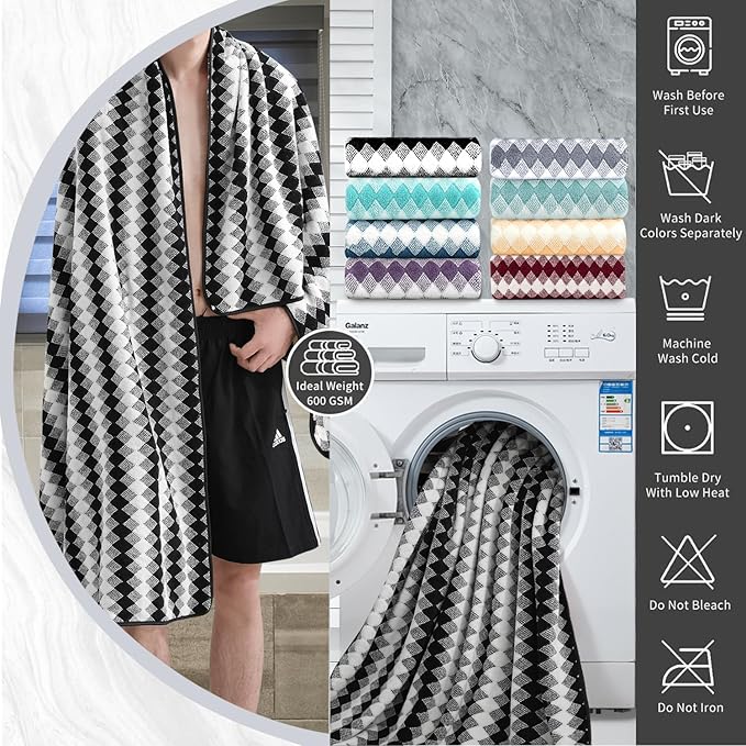 8 Piece Bathroom Towel Set Black White|2 Oversized Large Bath Towels Sheet,2 Hand Towels,4 Washcloths| 600GSM Soft Towel Set for Bathroom Hotel,Highly Absorbent Quick Dry Bath Towel Collections