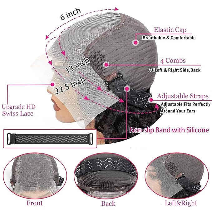 13x6 Deep Wave Lace Front Wigs Human Hair 180 Density Pre Plucked HD Transparent Deep Curly Lace Frontal Human Hair Wig 22 Inch Natural Black Glueless Wigs with Baby Hair for Women