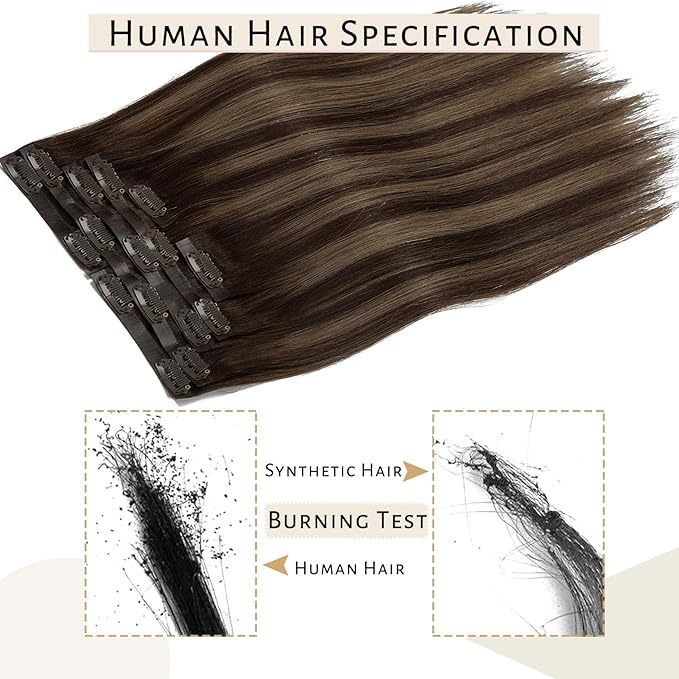 Caliee Brown Clip in Hair Extensions 18Inch Invisible PU Clip in Human Hair Thick Hair Extensions for Full Head 110G R2-2-6 Balayage Chestnut Brown Mixed Dark Brown Soft Natural Hair Extensions 7Pcs