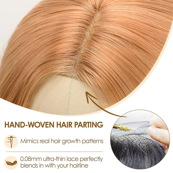 AISI HAIR Strawberry Blonde Wig for Women Medium Length Wave Curly Glueless Synthetic Heat Resistant Hair Wigs for Daily Party Cosplay