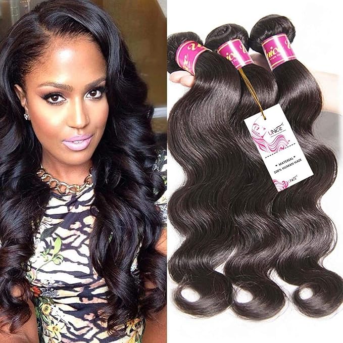 UNice Hair Brazilian Body Wave 3 bundles, 100% Unprocessed Virgin Human Hair Extensions (10 12 14)