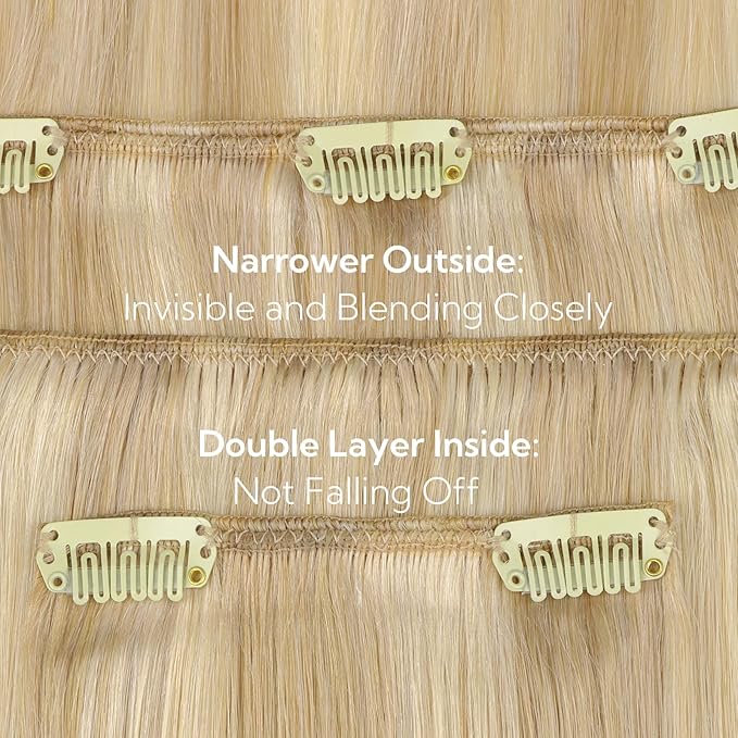 HOTBANANA Clip in Hair Extensions Real Human Hair, 135g 9pcs 14 inch Dirty Blonde Mixed Bleach Blonde Straight Remy Clip in Extensions Full Head for Women