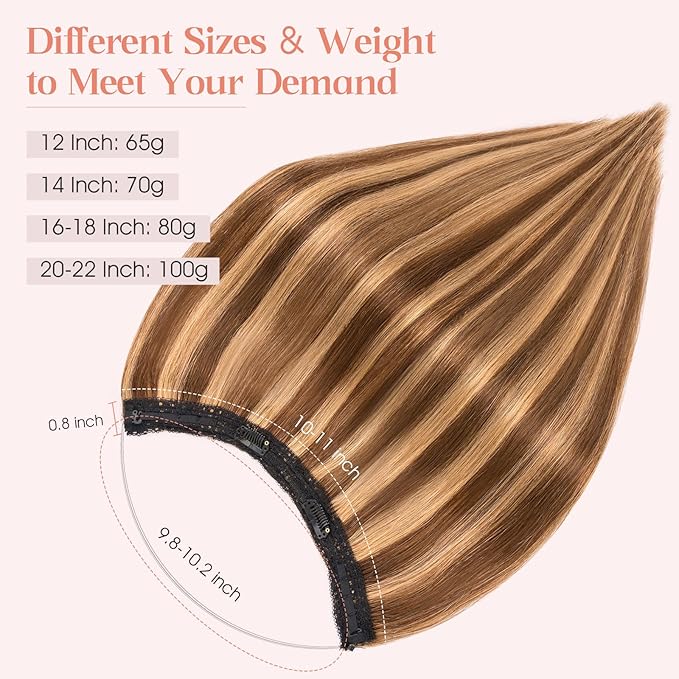 Hairro Wire Hair Extensions Human Hair, Fish Line Invisible Adjustable & Clips in Extensions Straight, 100% Real Hairpieces Seamless Blending for Women, 20 Inch 100g Medium Brown Mix Dark Blonde