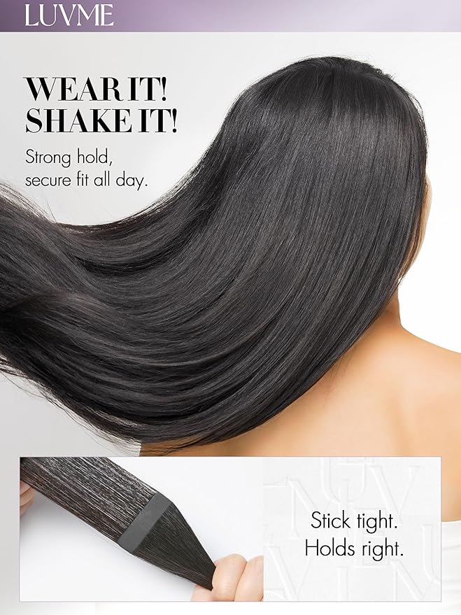 LUVME Invisible Tape in Hair Extensions Human Hair 18 Inch 50g 25pcs Natural Black Straight Double Sided Seamless Tape Extensions
