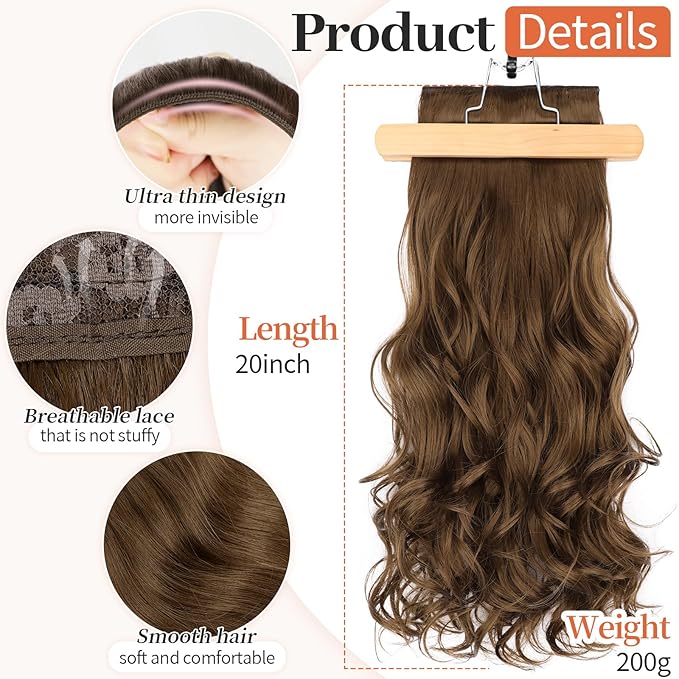 Kookastyle clip in hair extensions 4 pcs natural long Synthetic wavy curly hairpieces Layered soft invisible for women Chestnut Brown 20 inch