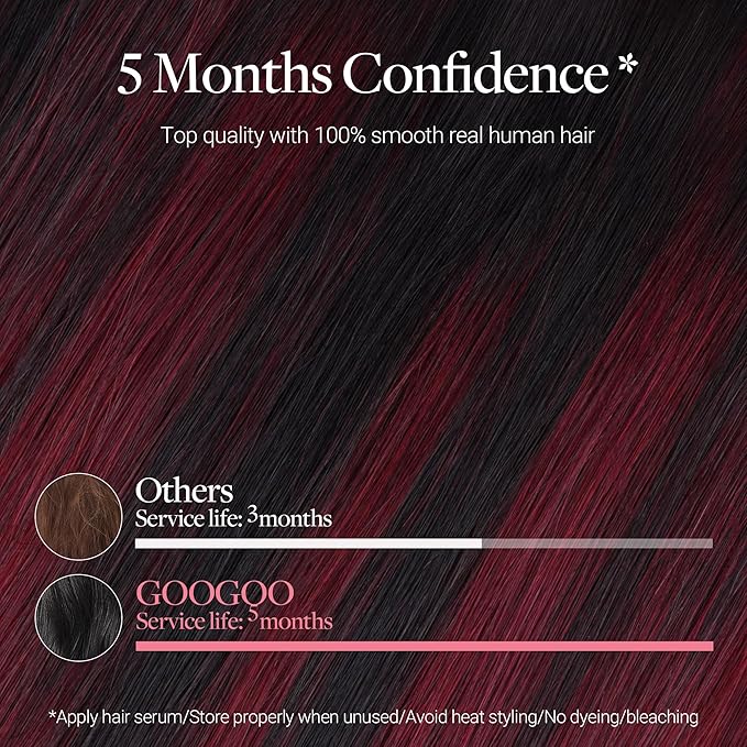 GOO GOO Clip in Hair Extensions Real Human Hair, Remy Human Hair Extensions Clip ins for Women, Natural Human Hair, 18inch 130g 7 Pcs, #1/99j Balayage Jet Black to Red Seamless Blend