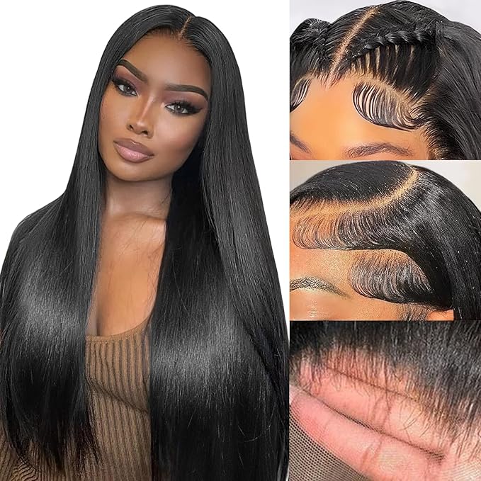 13x6 Lace Front Wigs Human Hair Pre Plucked Glueless Wigs Human Hair 200 Density Straight HD Transparent Lace Frontal Wigs for Women Wigs Human Hair 28Inch Natural Color
