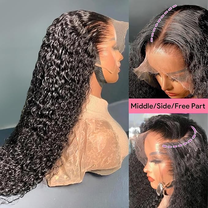 24 Inch Water Wave Lace Front Wigs Human Hair Pull Go 13x6 HD Transparent Lace Frontal Glueless human Hair Wigs 200% Drawstring Wigs With BabyHair Wet And Wave Human hair Wig For Black Women