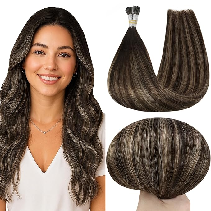 Full Shine I Tip Hair Extensions Human Hair Color 2/8/2 Balayage Brown 22 Inch Itip Human Hair Extensions 50 Grams Pre Bonded Extensions Remy Hair for Wedding