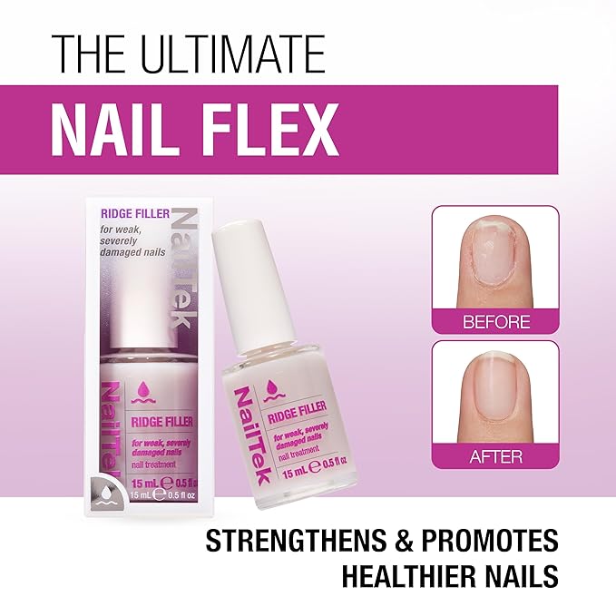 Nail Tek Ridge Filler Formula 4 – Clear Ridge Filler for Nails, Base Coat, Nail Strengthener Polish for Weak & Damaged Nails, 0.5 fl oz
