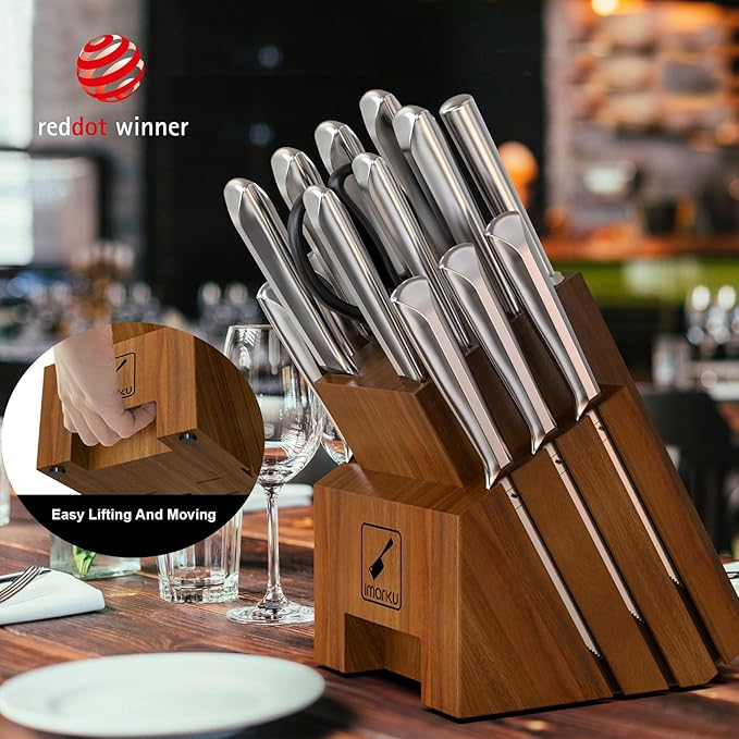 imarku Knife Set, 16PCS High Carbon Stainless Steel Kitchen Knife Set with Block Ultra Sharp Knife Block Set, Japanese Knife Set with Dotted Non-slip Ergonomic Handle, Best Gifts