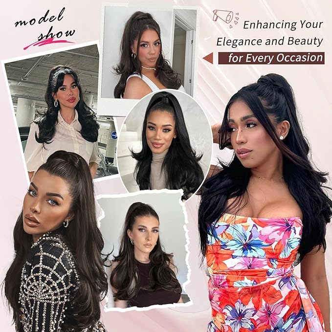 Ponytail Extension, Drawstring Ponytail Extension for Women 26 Inch Long Wavy Pony Tails Hair Extensions Synthetic Clip in Ponytail Hairpiece for Women(350#)