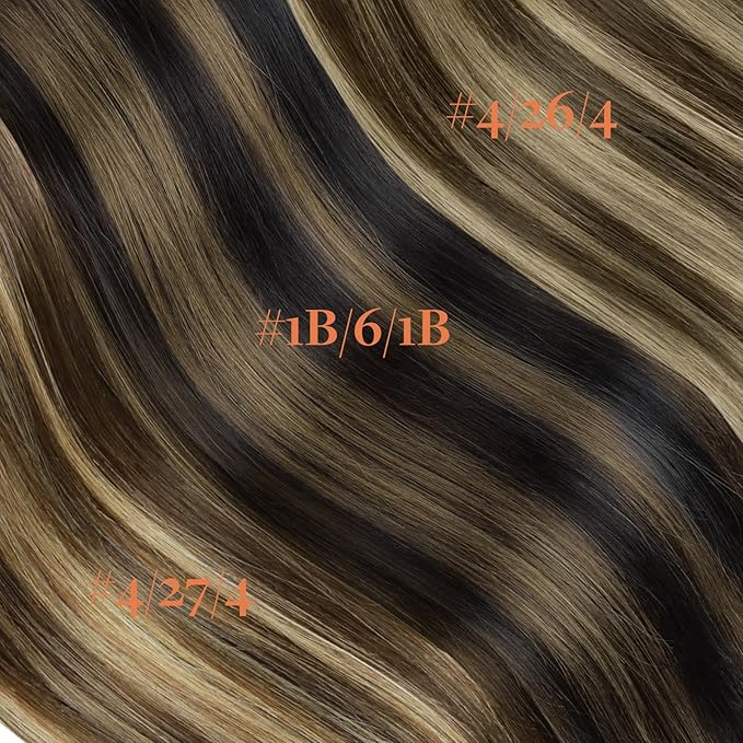 GOO GOO Invisi Edge Clip in Hair Extensions Set, 16inch 120g, 5pcs Injected Seamless PU Clip ins and 2pcs Classical PU Clip ins, Virgin Real Human Hair, #(T4B/26) P4B